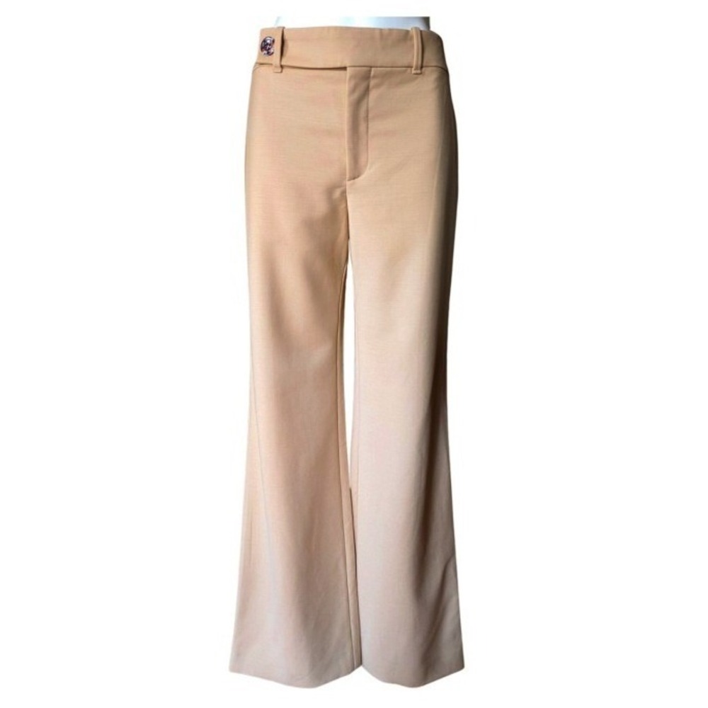 Chloe Barleyโ Brown Virgin Wool Flared Trousers Wide Leg Pants Size FR40